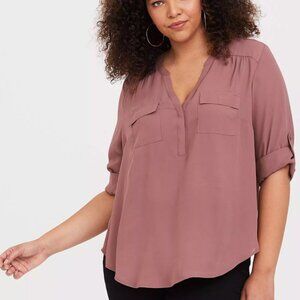 TORRID LADIES SIZE 0 PINK 3/4 SLEEVE V-NECK BLOUSE